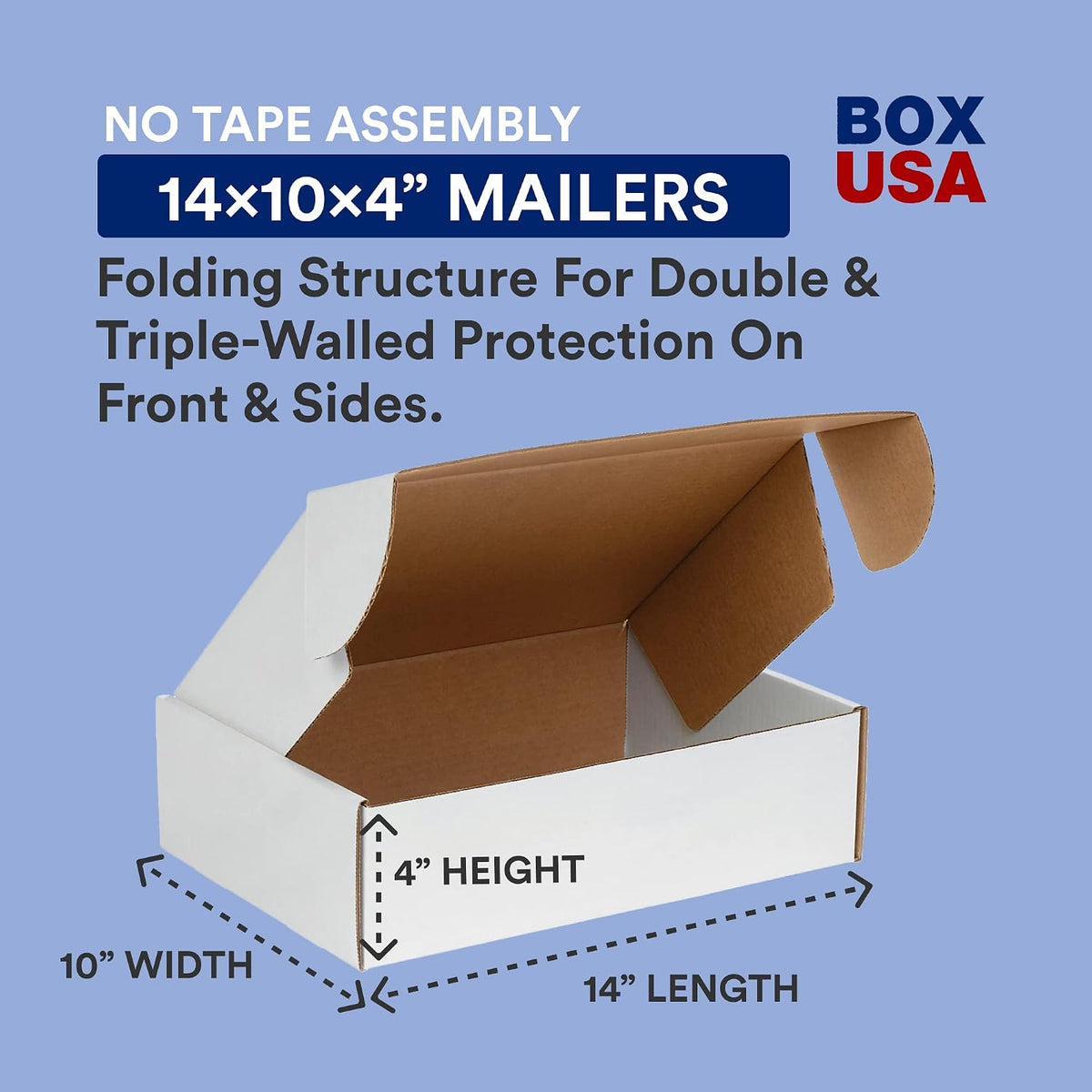14" Deluxe Shipping Boxes 14"L x 10"W x 4"H, 50-Pack - White Box Mailers for Packaging, Storage, Gifts or Bulk