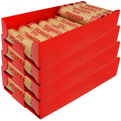 4 Pack Aluminium Penny Coin Tray - Stackable Single Compartment Coin Sorting and Storage Tray - Holds 4000 Pennies