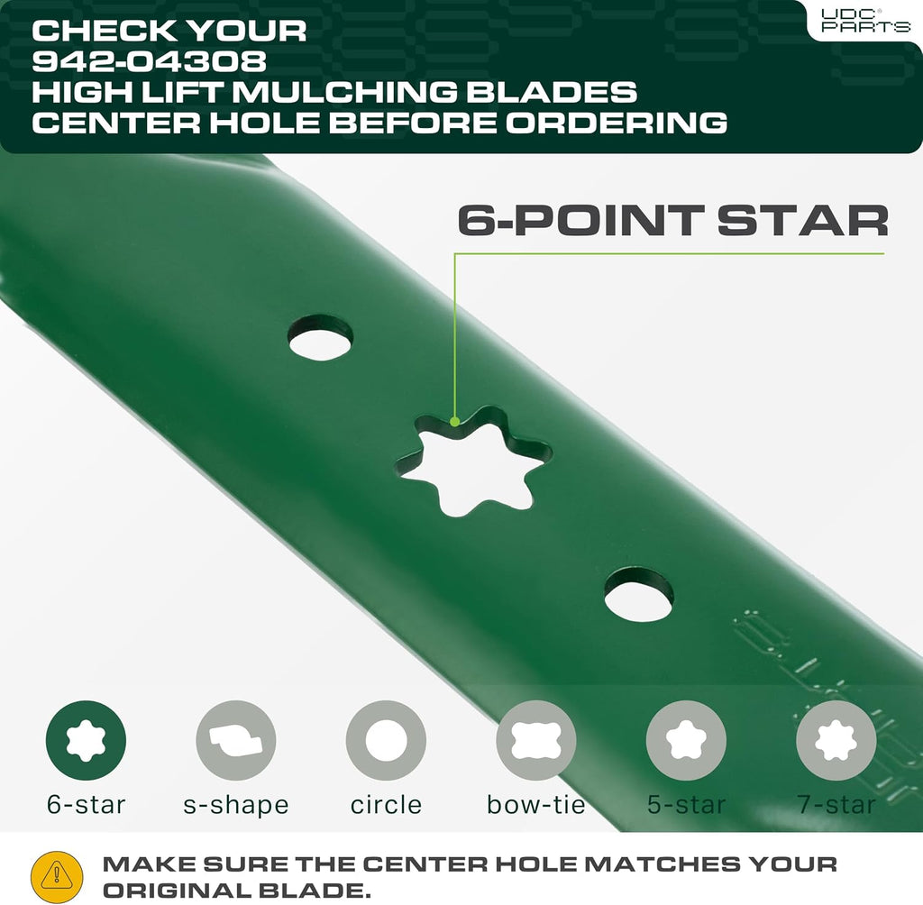 UDC Parts 942-04308 High Lift Mulching Mower Blades, 6 Point Star, 2 Pack