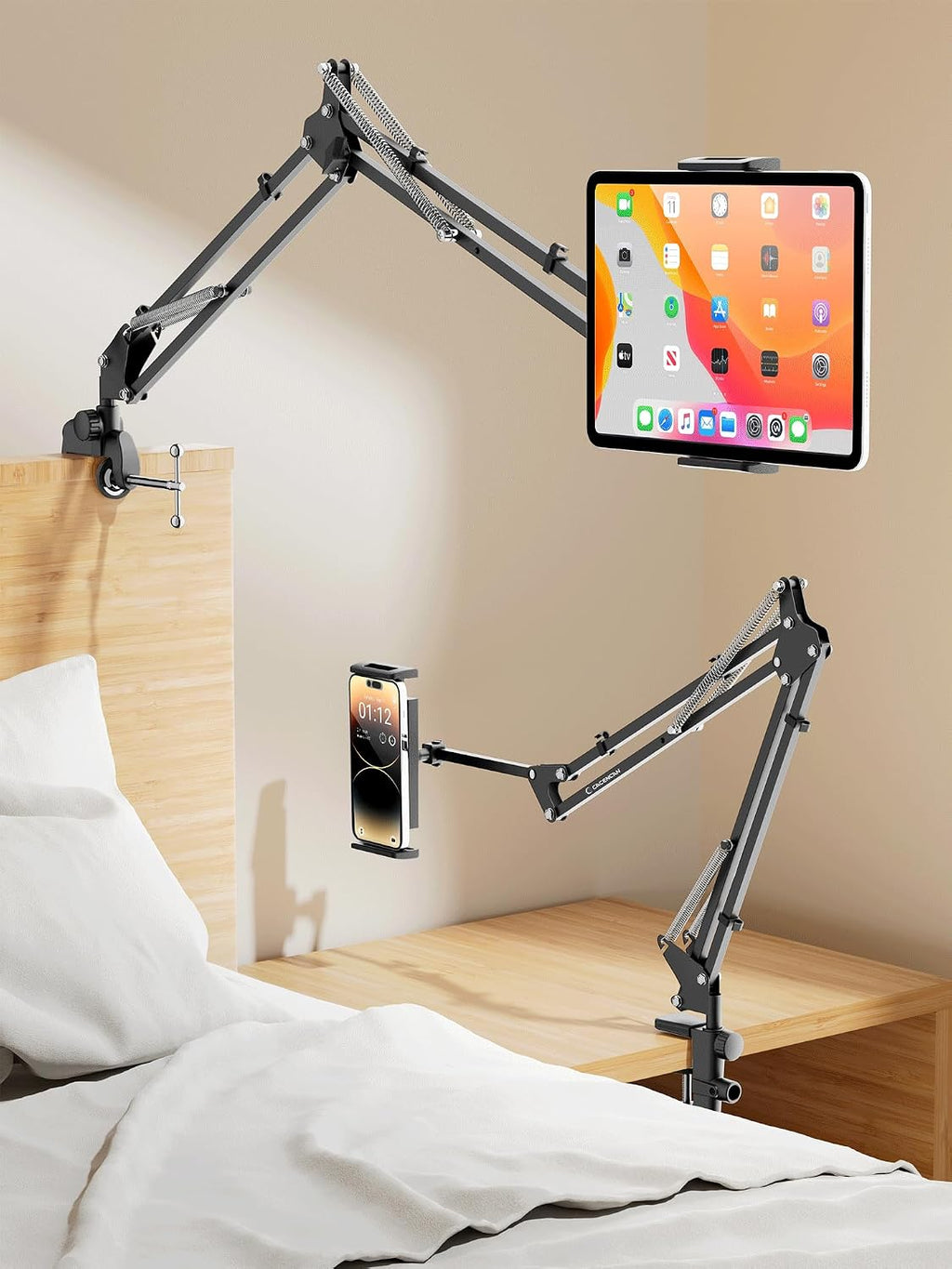 33.5 Inch Tablet Stand, Adjustable Gooseneck Tablet Arm, Universal Tablet Holder Stand for Bed Desk, 360° Rotation