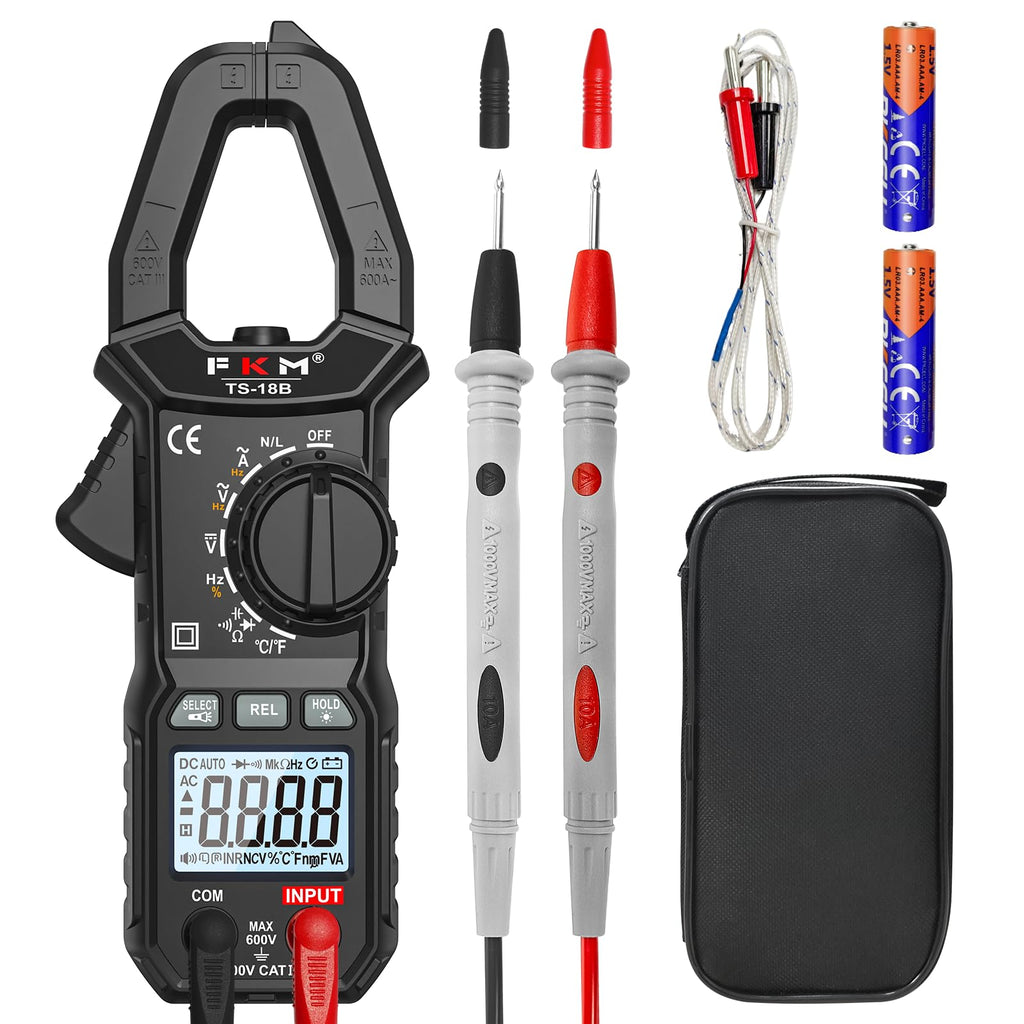 FKM Clamp Meter,TRMS 6000 Counts,Digital Clamp Multimeter Voltage Tester