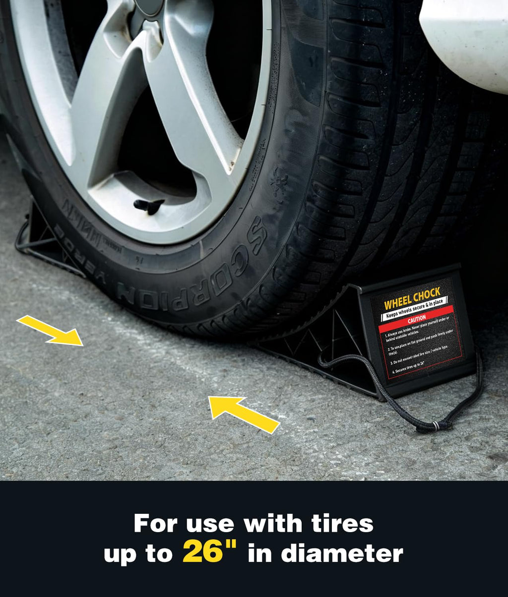 Wheel Chocks, 4Pack Heavy Duty Wheel Chocks with Rope, Black