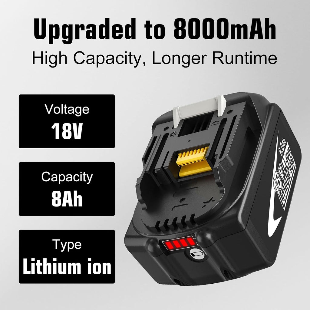 2 Packs BL1860B Battery Replacement for Makita 18V Battery 8000mAh(Black)