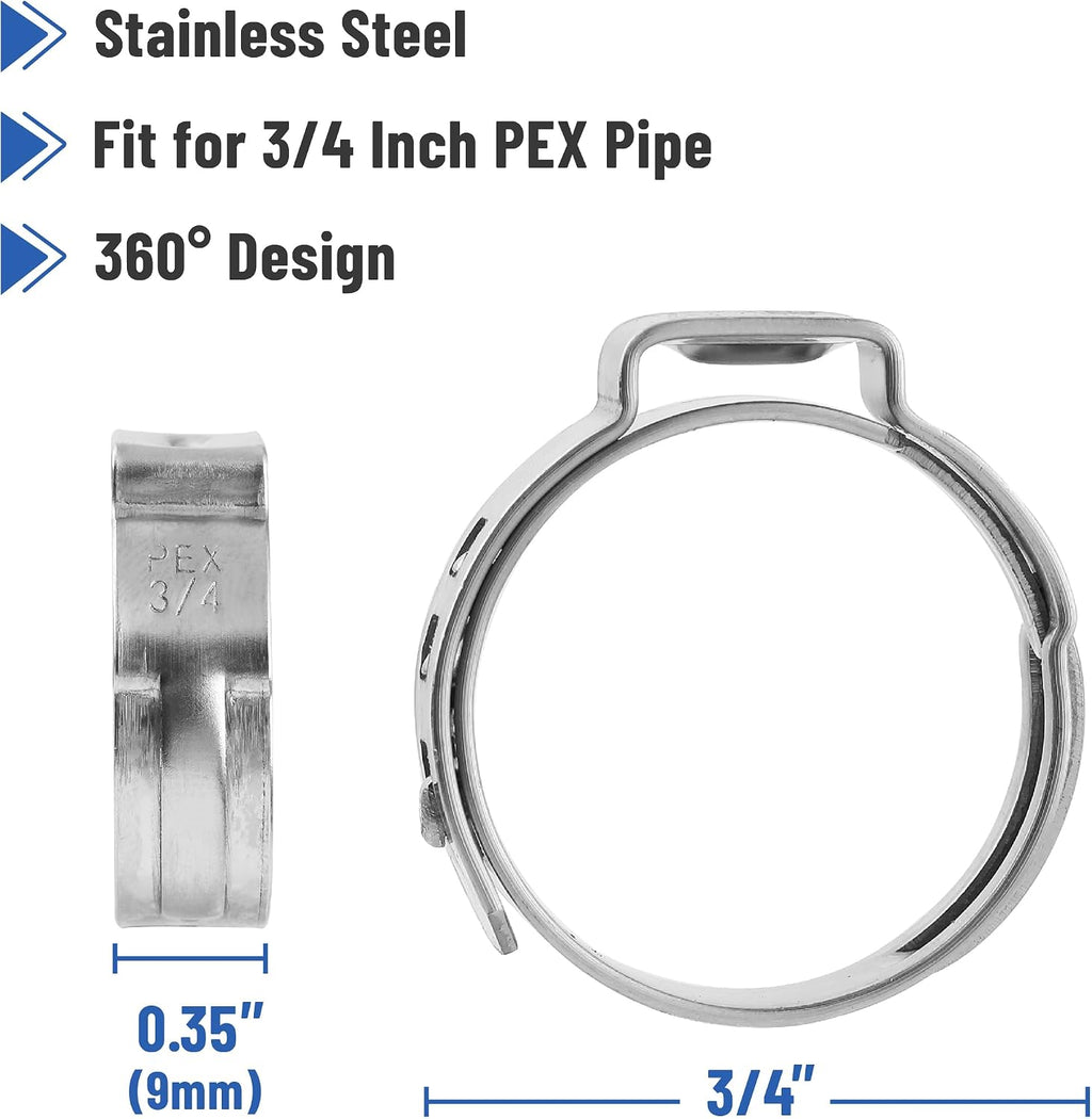 Bates- PEX Cinch Clamp Rings, 3/4", "50 Pack, Stainless Steel, Pex Clamps