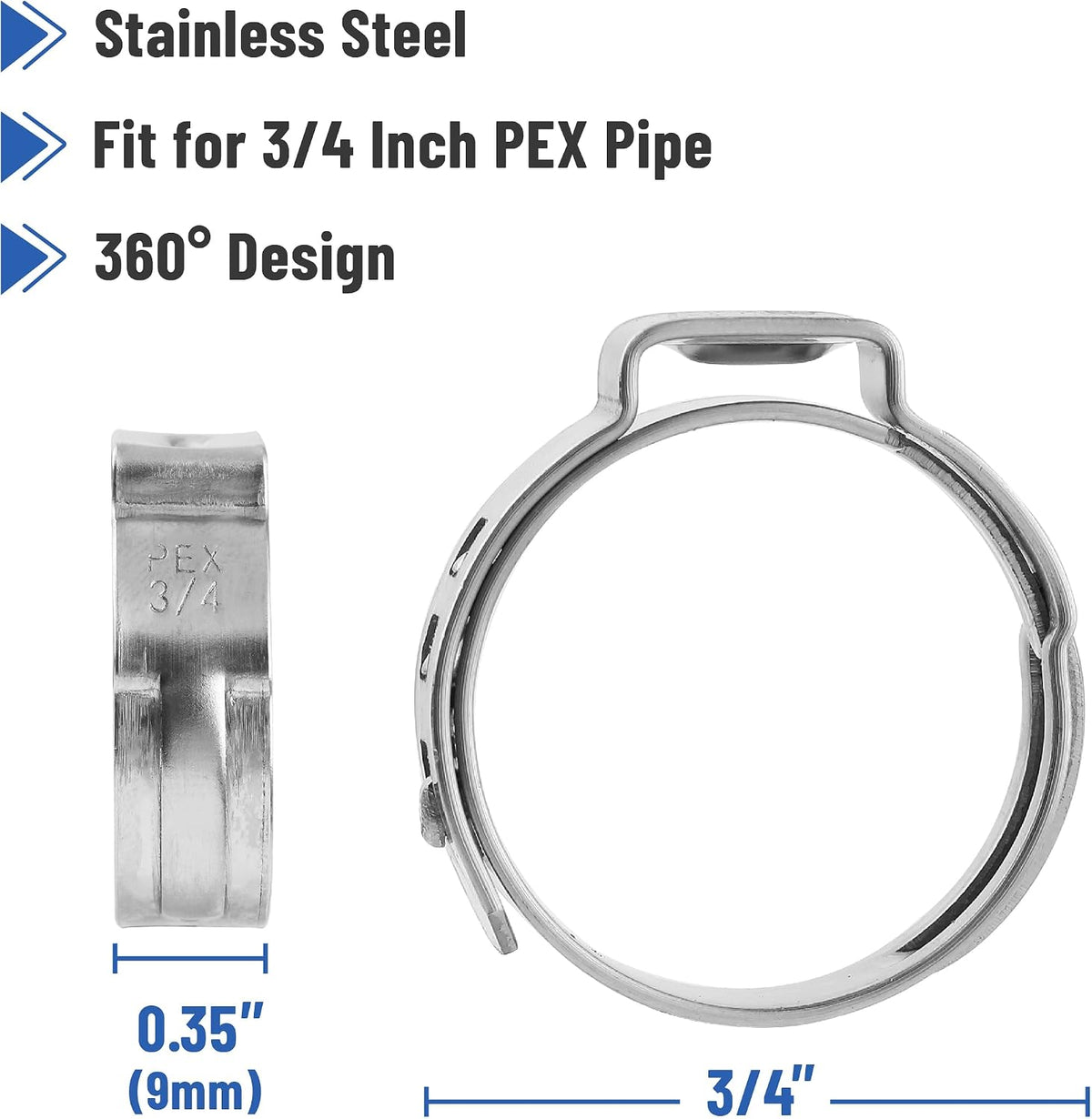 Bates- PEX Cinch Clamp Rings, 3/4", "50 Pack, Stainless Steel, Pex Clamps