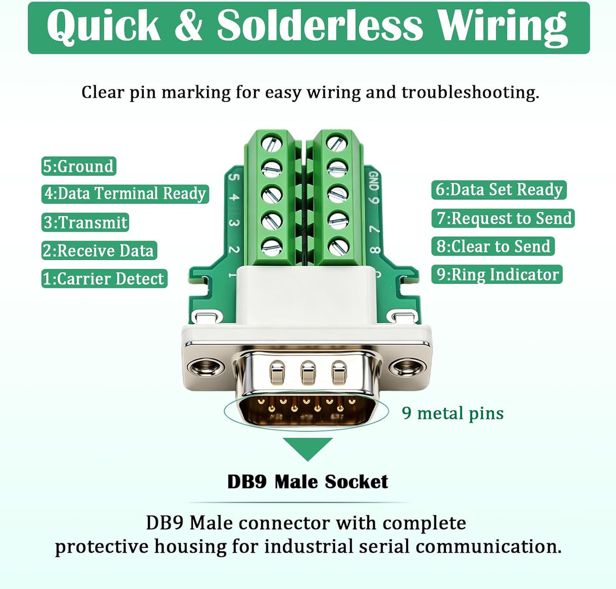 12PCS DB9 Male Solderless 9 Pin Breakout Connector