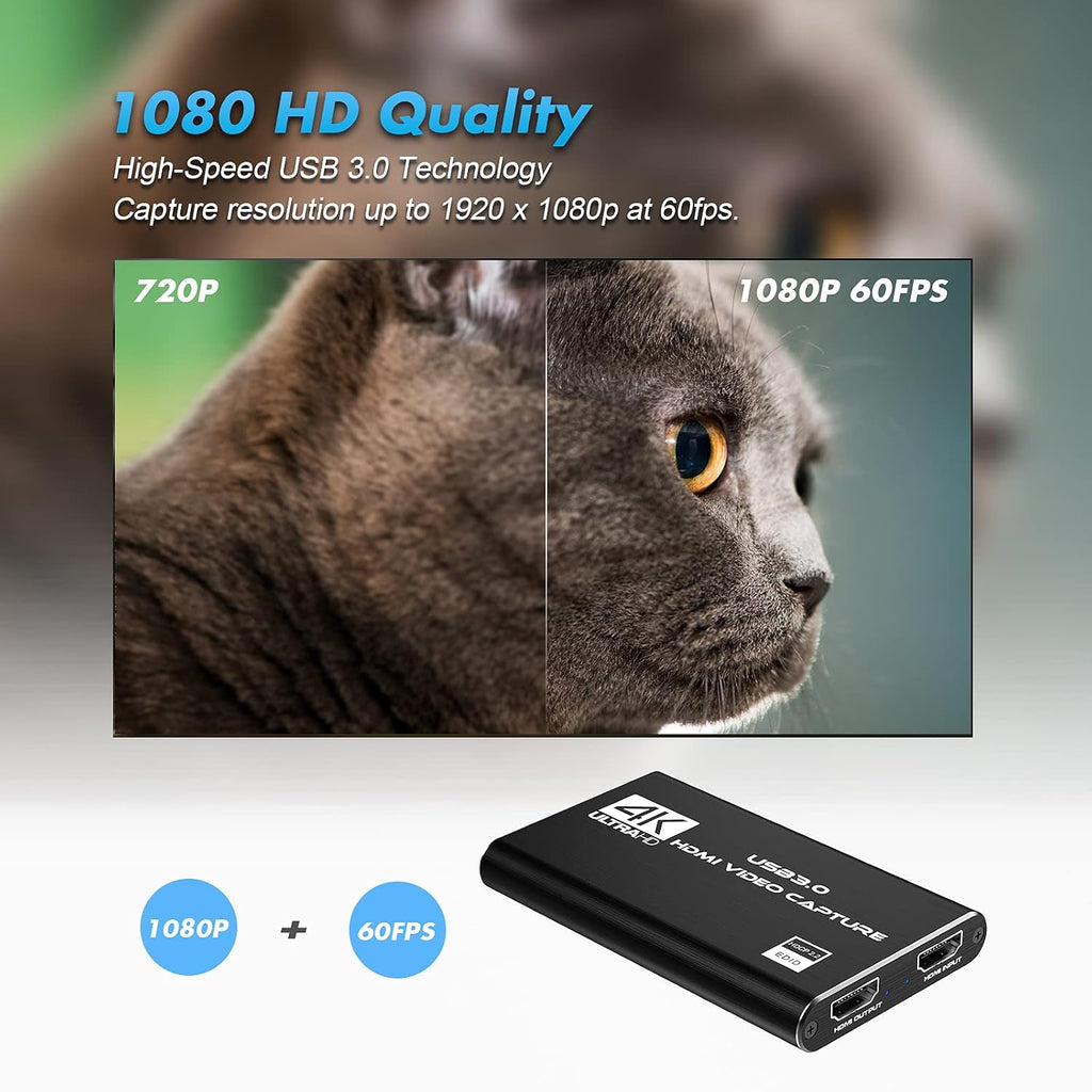 Capture Card, 4K HDMI Video Capture Card, Game Capture Card, 1080P 60FPS Video Capture Device, HDMI to USB 3.0