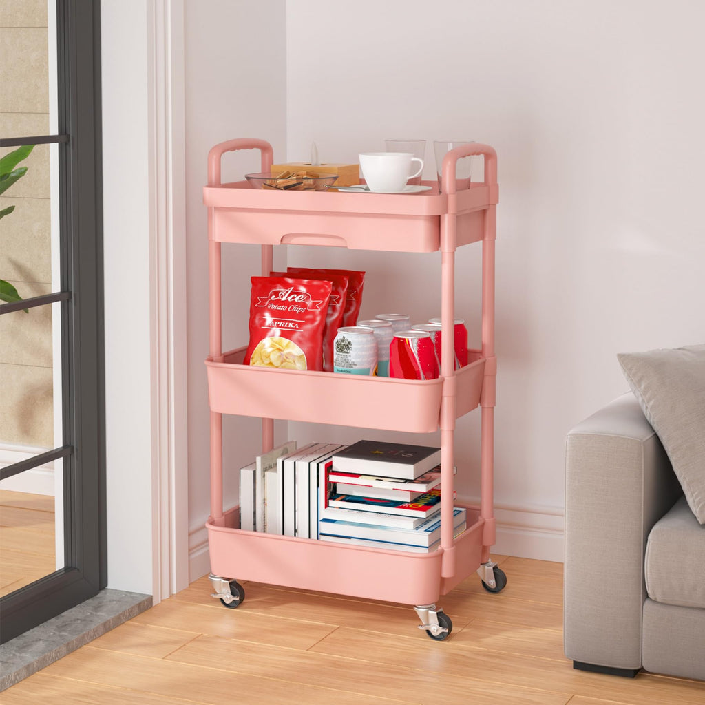 3-Tier Utility Cart with Drawer & Wheels, Storage for Home,Office
