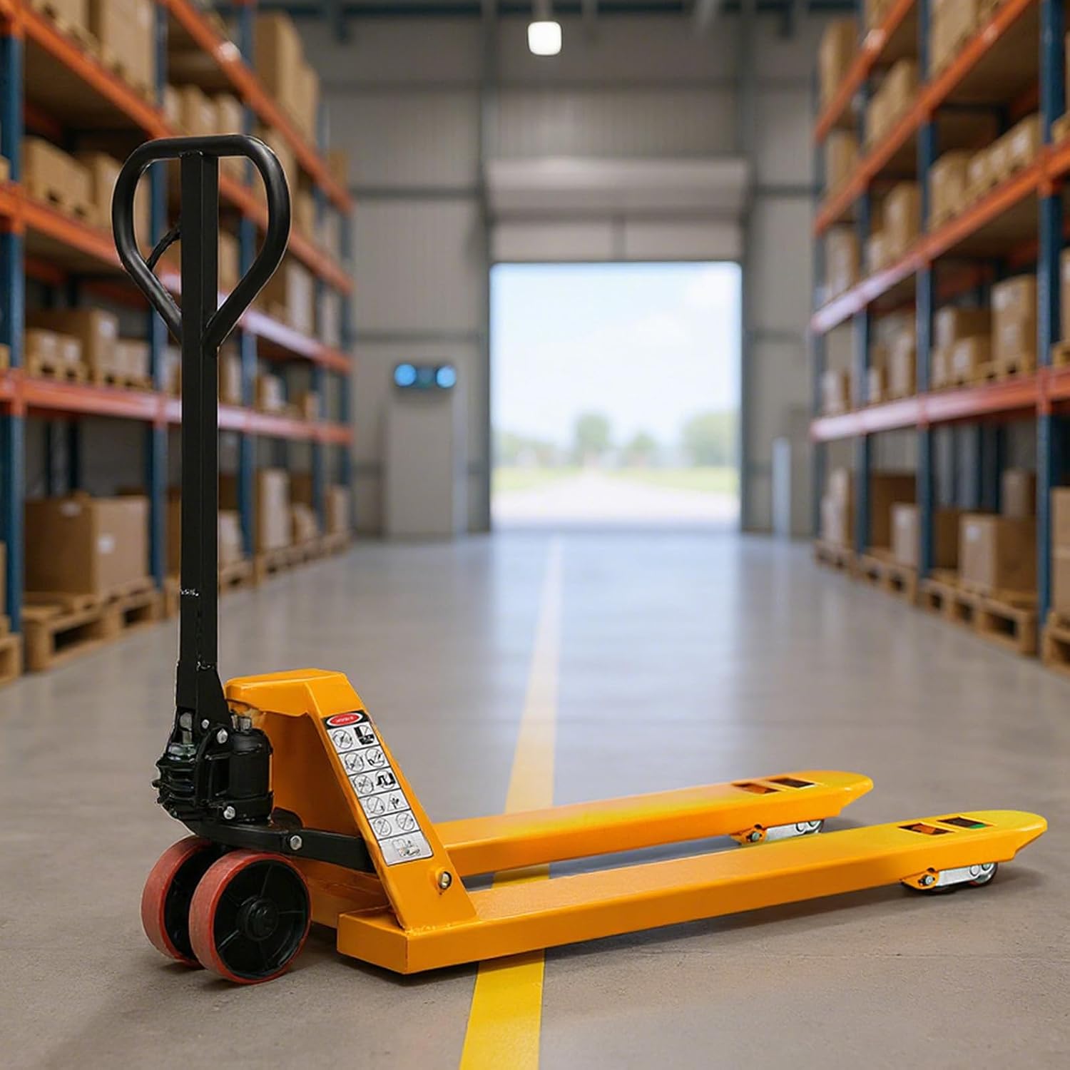 Industrial Duty Pallet Jack Truck with 27" W x 48" L Forks, 5500Lbs. Capacity, Dual PU Wheels, General Purpose Manual