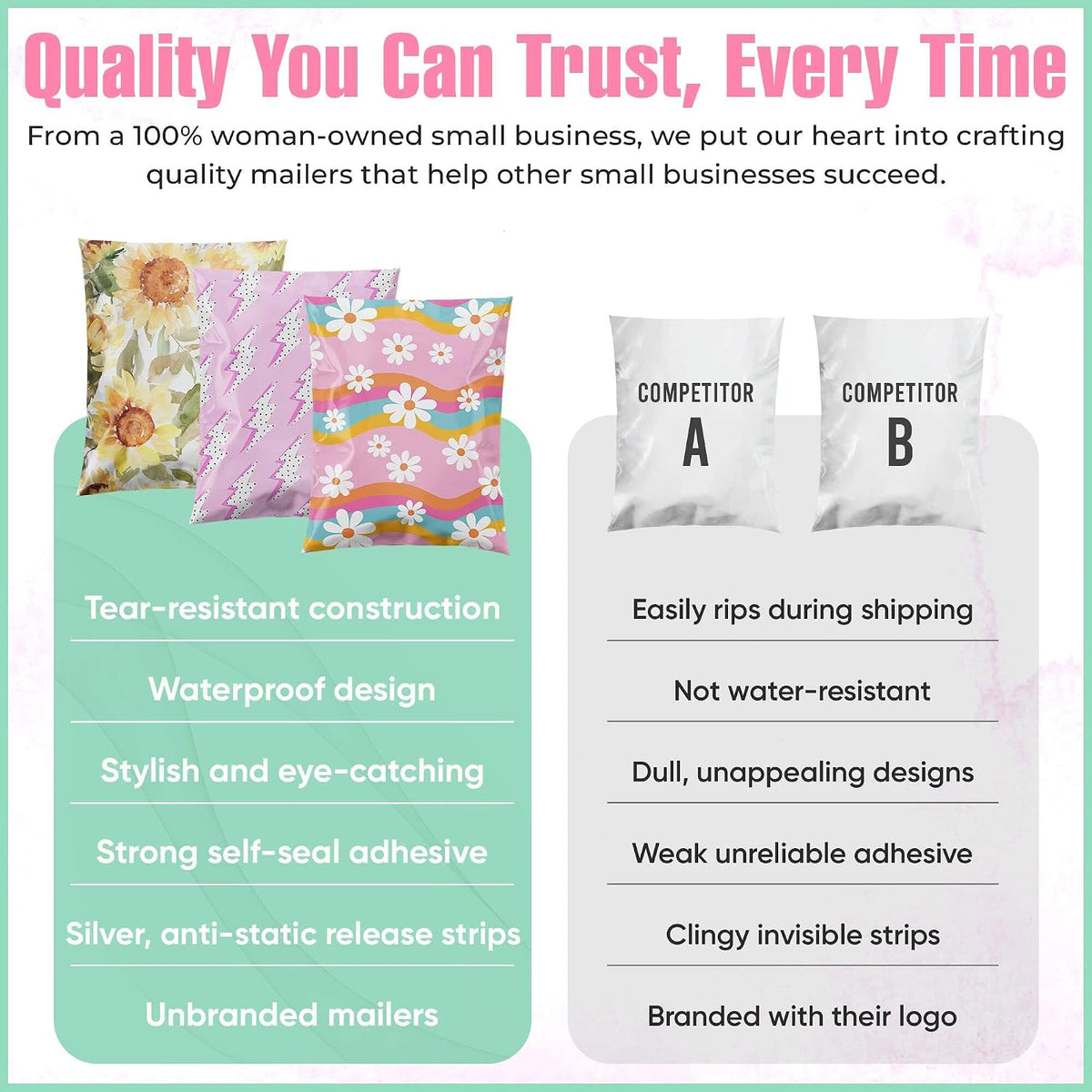 10x13 Poly Mailers, Retro Rainbow Design Shipping Bags,50 Pack