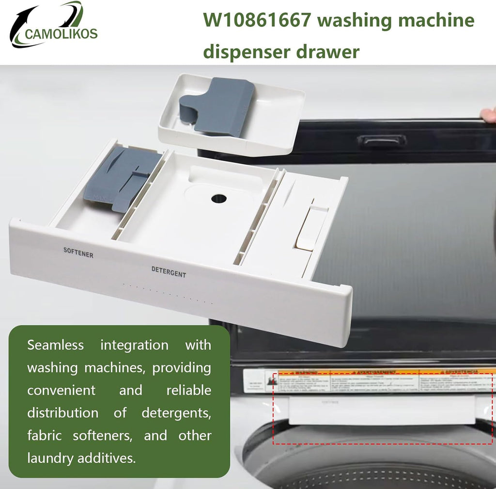 W10861667 Washer Dispenser Drawer W10794820 W10601851 Compatible with Whirlpool Maytag Replaces 4384012 AP5999416 PS11731635 EAP11731635