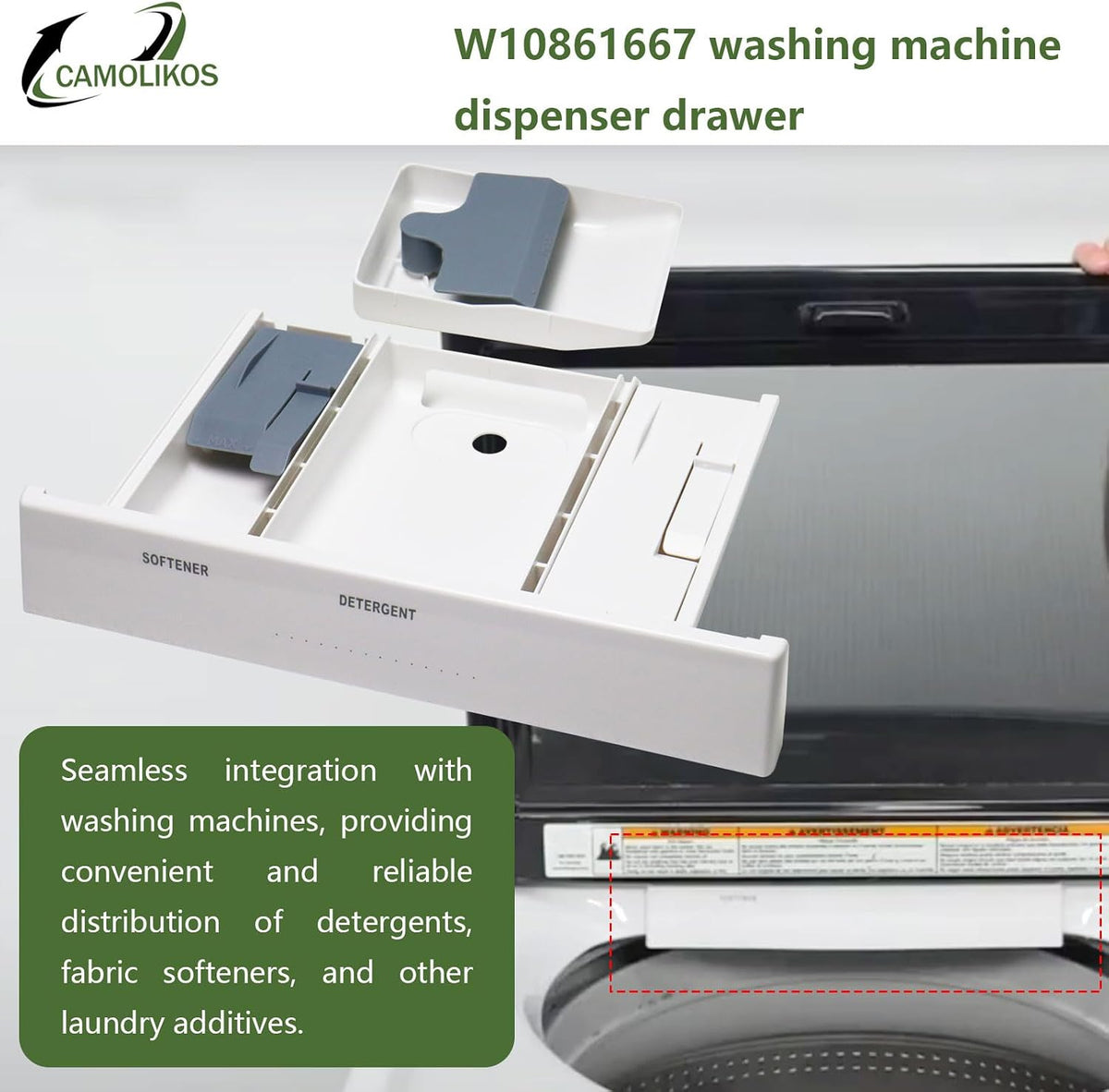 W10861667 Washer Dispenser Drawer W10794820 W10601851 Compatible with Whirlpool Maytag Replaces 4384012 AP5999416 PS11731635 EAP11731635