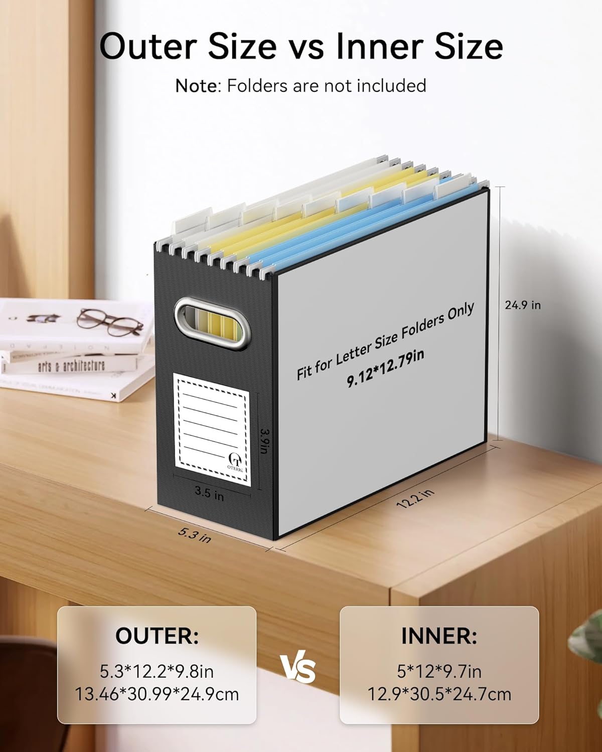 File Organizer Box, Portable Collapsible Cardboard File Folder Organizer with Handle for Letter Size Hanging Files