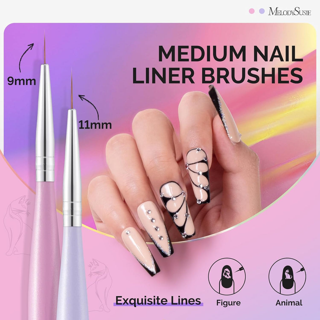 Nail Art Liner Brushes 5Pcs Sizes 5/7/9/11/20mm