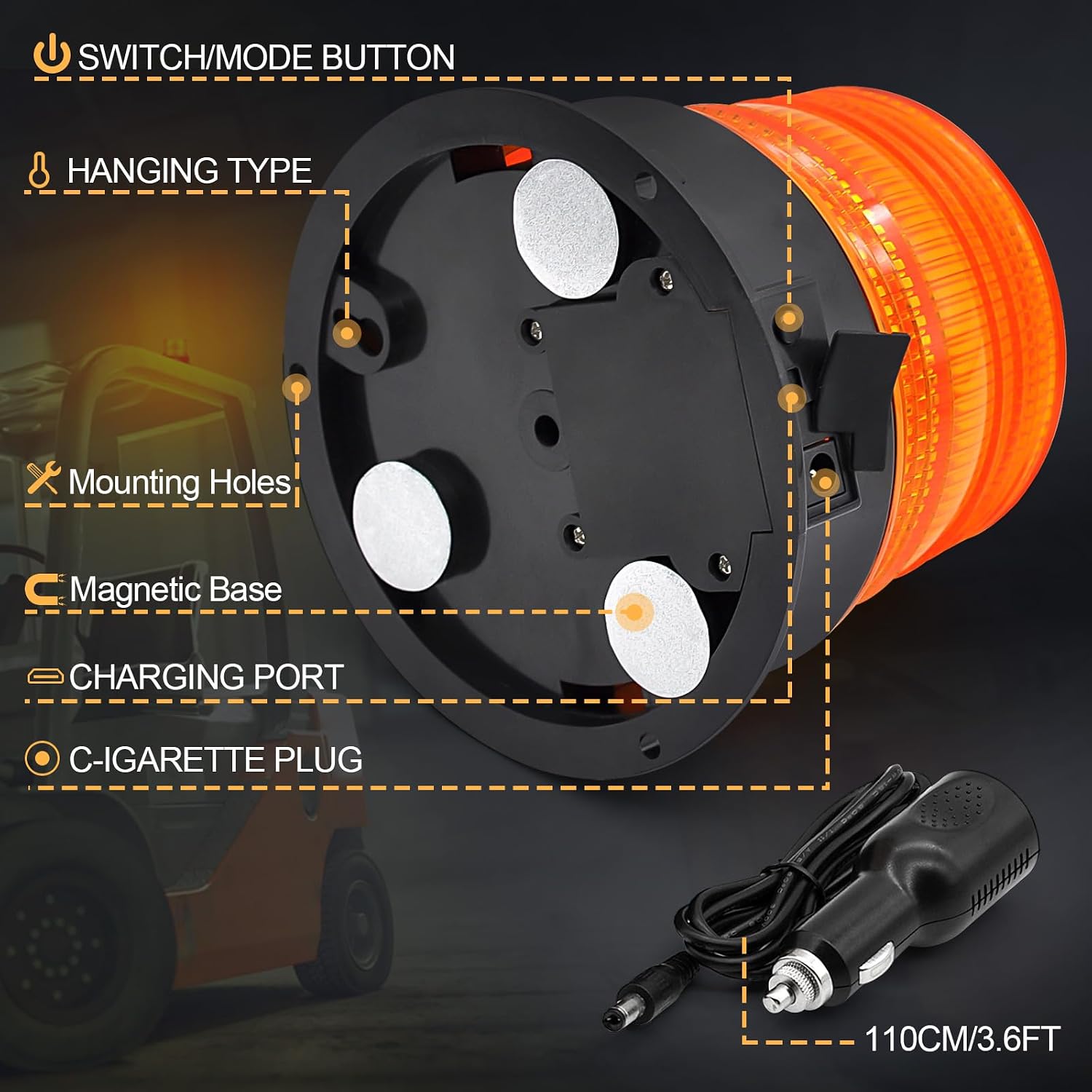 Magnetic Cordless Beacon Light,Amber Rechargeable Strobe Lights for Trucks,Portable Flashing Emergency Safety Warning