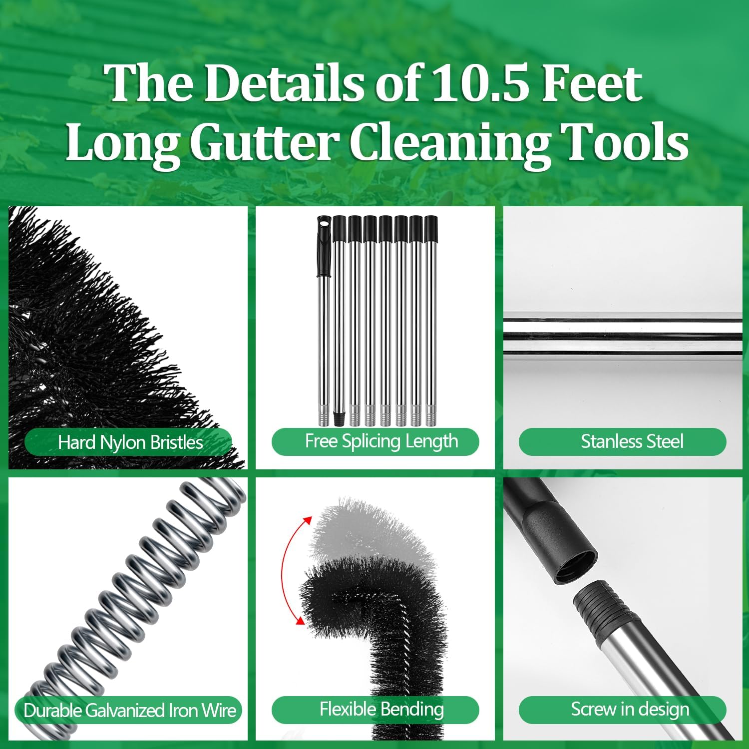 Gutter Cleaning Tools from The Ground, RV Rain Gutter Cleaning Brush with Pole, No Ladder Needed for Removing Leaves