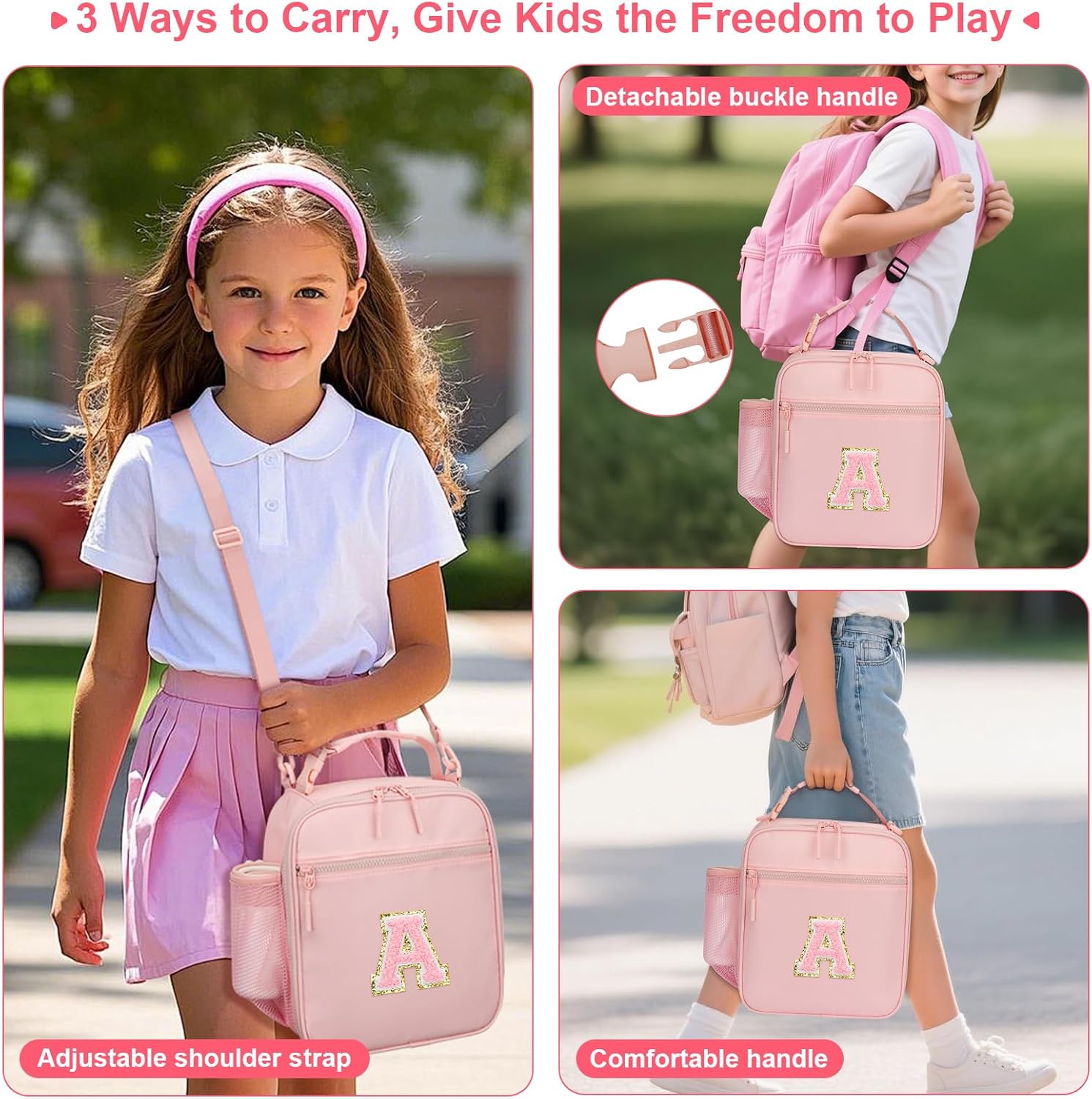 Lunch Box Kids Large Initial Insulated Lunch Bag for Girls | Toddler Lunchbox, Leak-Proof, Reusable Lunchbag, School