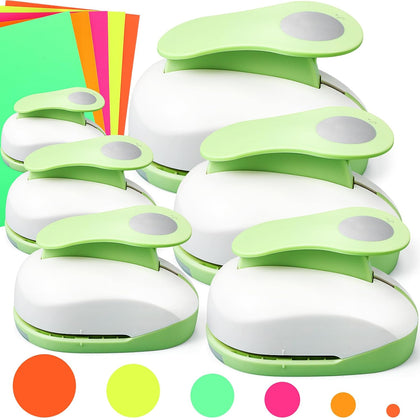 6 Pcs Circle Punch Set 3in/2in/1.5in/1in/0.6in/0.3in Scrapbook Hole Punchers Crafting with 10 Sticker Paper Round