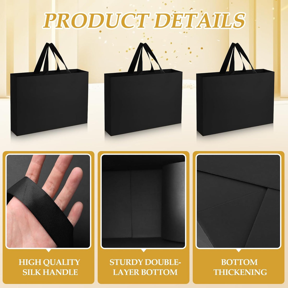 6 Pack Extra Large Black Gift Bags with Handles and Tissue Papers