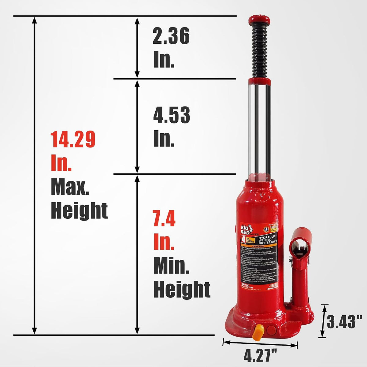 4 Ton (8,000 LBs) Hydraulic Welded Bottle Jack with Storage Case