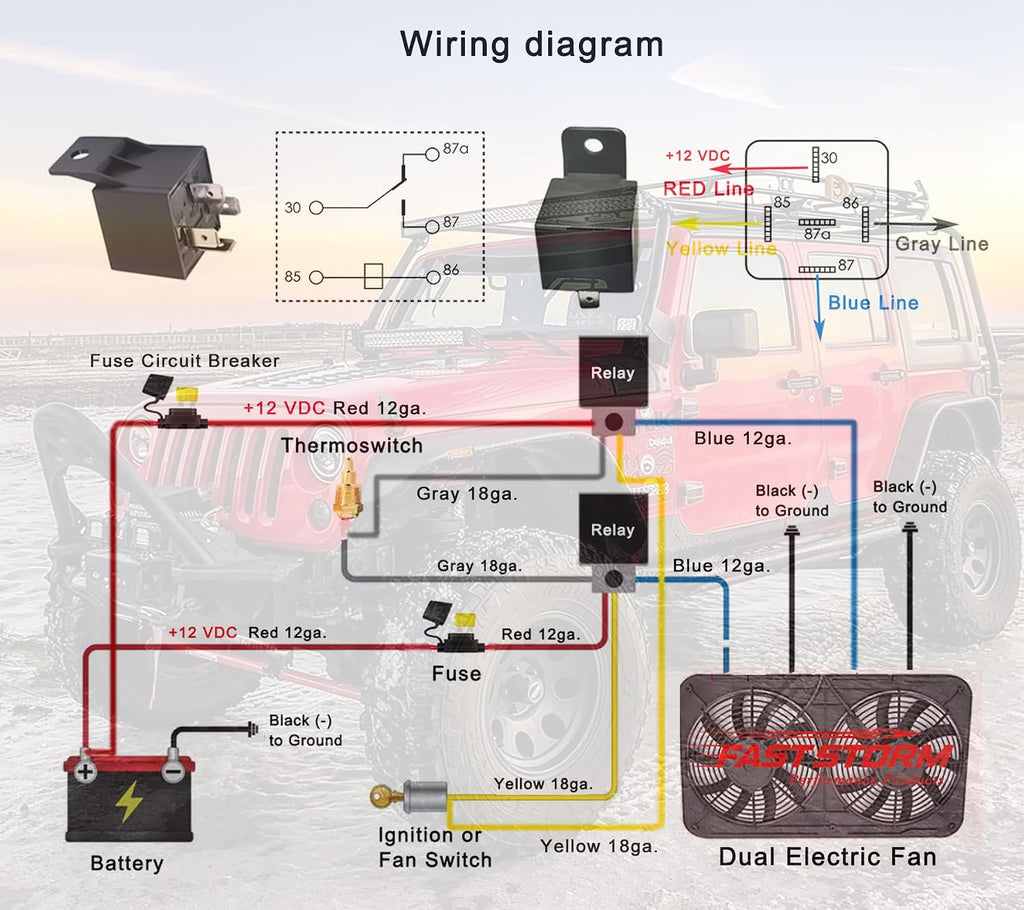Dual Electric Fan Relay Kit Electric Radiator Fan Kit Temperature Sensor Switch 185 On 175 Off Automotive Wiring Kit