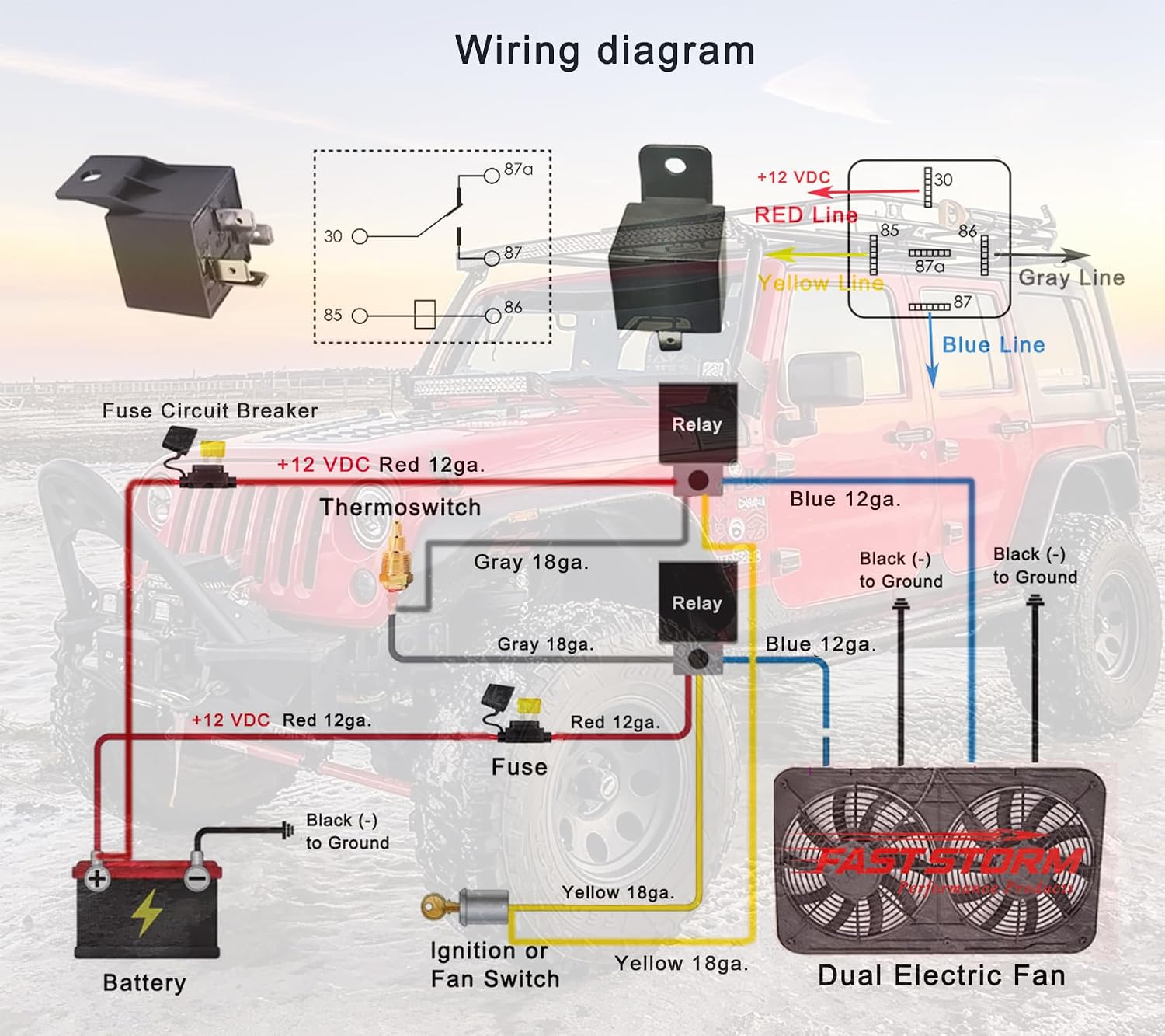 Dual Electric Fan Relay Kit Electric Radiator Fan Kit Temperature Sensor Switch 185 On 175 Off Automotive Wiring Kit