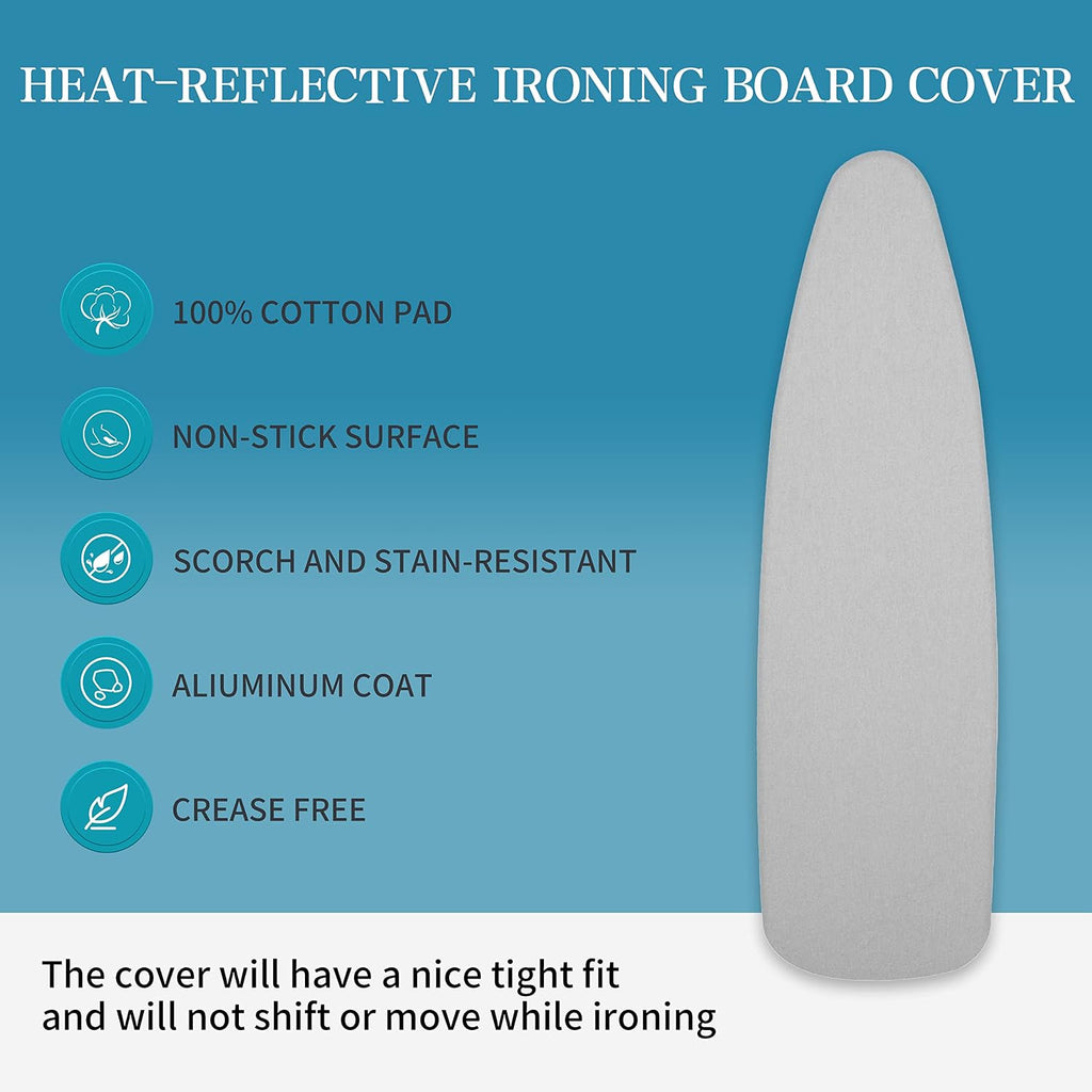 Ironing Board Cover and Pad | 100% Cotton Cover with Padding Standard Size with Aluminum Coating | Heat-Reflective