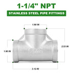 TAISHER 5pcs 304 SS Tee Pipe Fitting, 1-1/4" NPT Female 3 Way Connectors