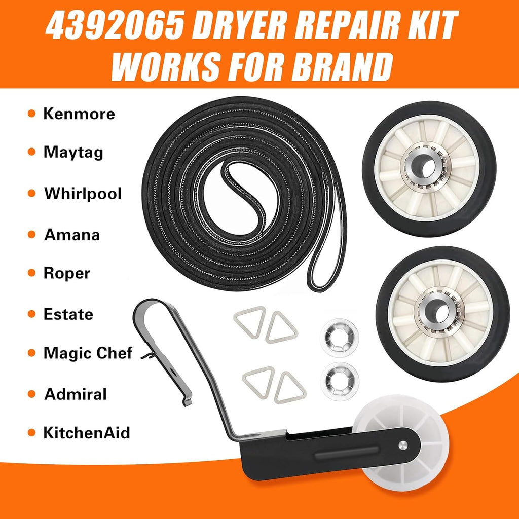 4392065 Dryer Repair Kit with 341241 Dryer Belt 691366 Idler Pulley 349241T Drum Roller Replacement for Whirlpool