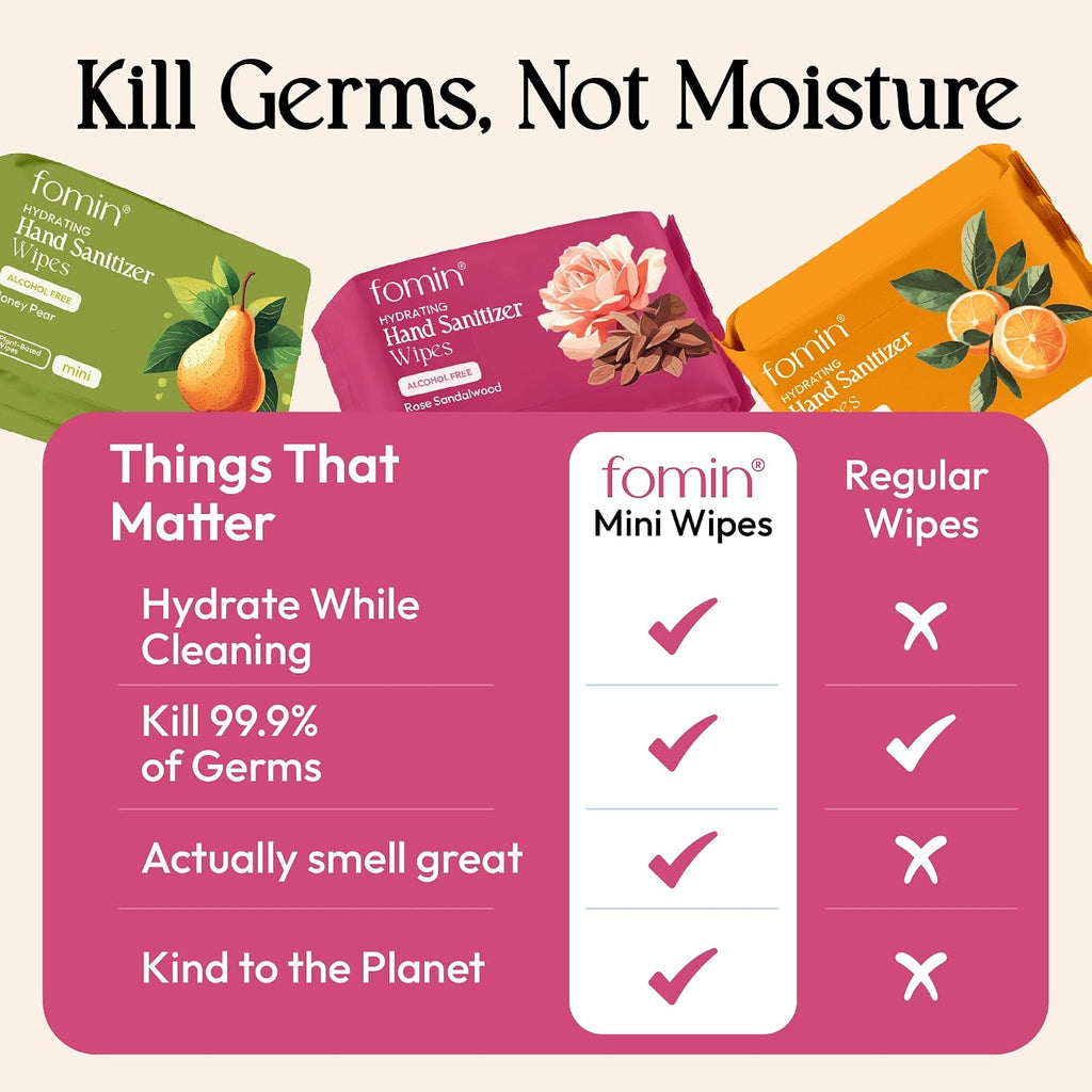 Mini Hand Sanitizer Wipes 9 Pack (8 Count) - Variety Pack Mini Wet Wipe - pH Balanced, Biodegradable On The Go Hand