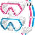 2 Sets Kids Snorkeling Gear for Ages 3-14, Anti-Fog 180° Clear View Dry Top Snorkel Set, Swimming Mask with Nose