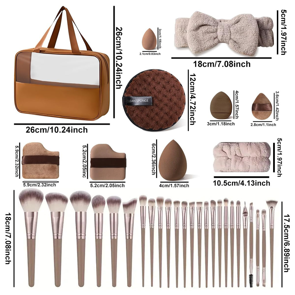 40Pcs Brown Makeup Brushes Set Professional with Case Premium Synthetic for Blush Foundation Eye Shadow Concealer