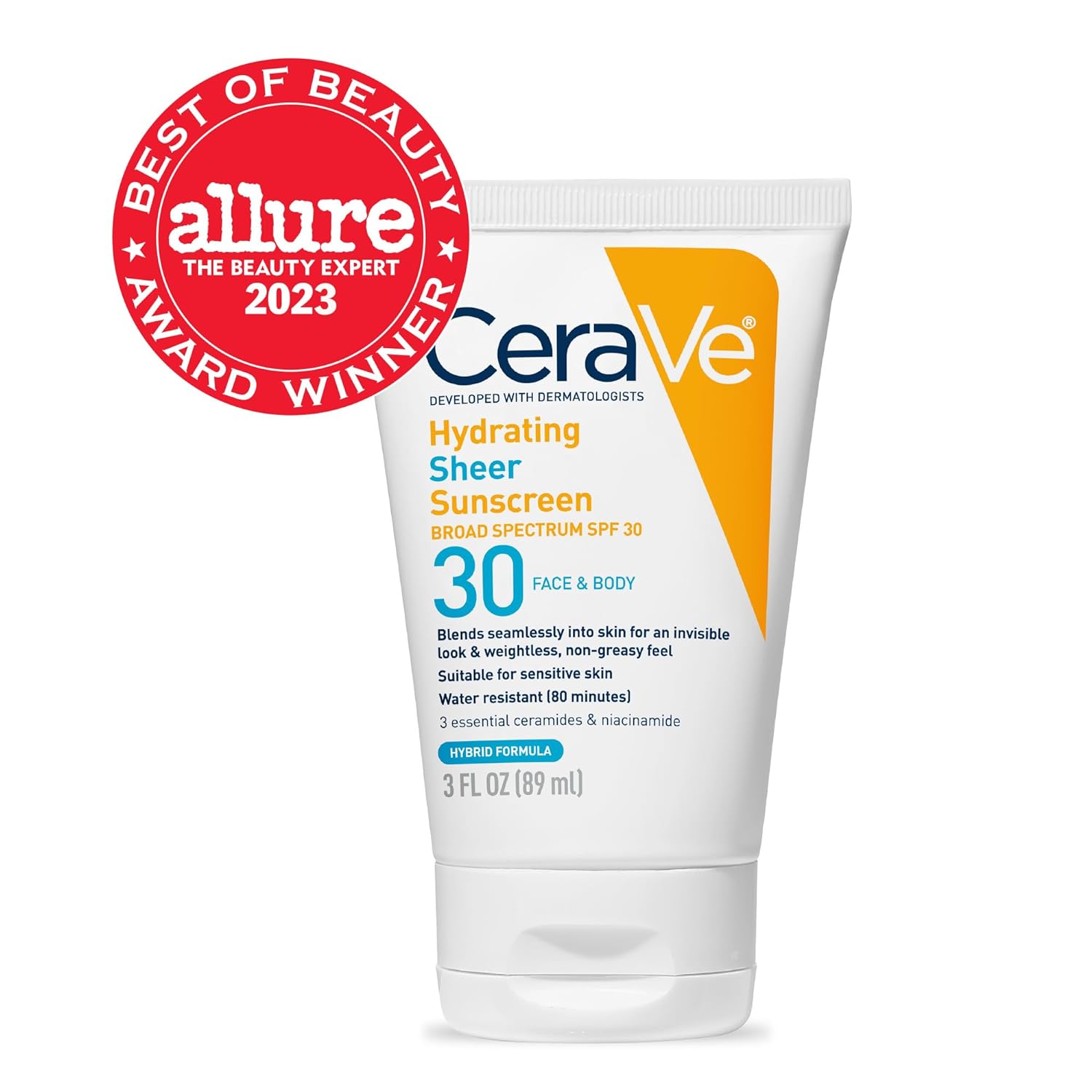 Hydrating Sheer Sunscreen with SPF 30 for Face and Body, Mineral & Chemical Sunscreen for Men & Women with Zinc