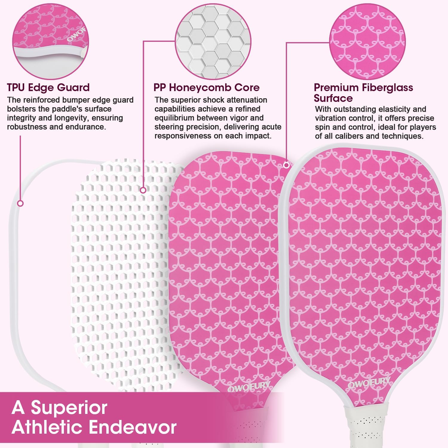 Fiberglass Pickleball Paddles Set of 2, Pickle Ball Racket Lightweight Honeycomb Core Control Paddle, with 4 Indoor