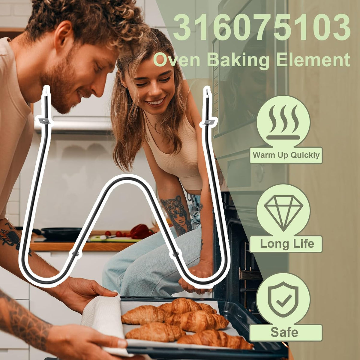 316075103 Oven Heating Element Compatible with Oven,2600W Oven Bake Element,Replaces 316282600,09990062,316075100,316075102,316075104,3203534,PS438018 (316075103)