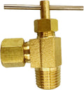 Angle Brass Needle Valve, 1/4" Compression to 1/4" Male Pipe Thread
