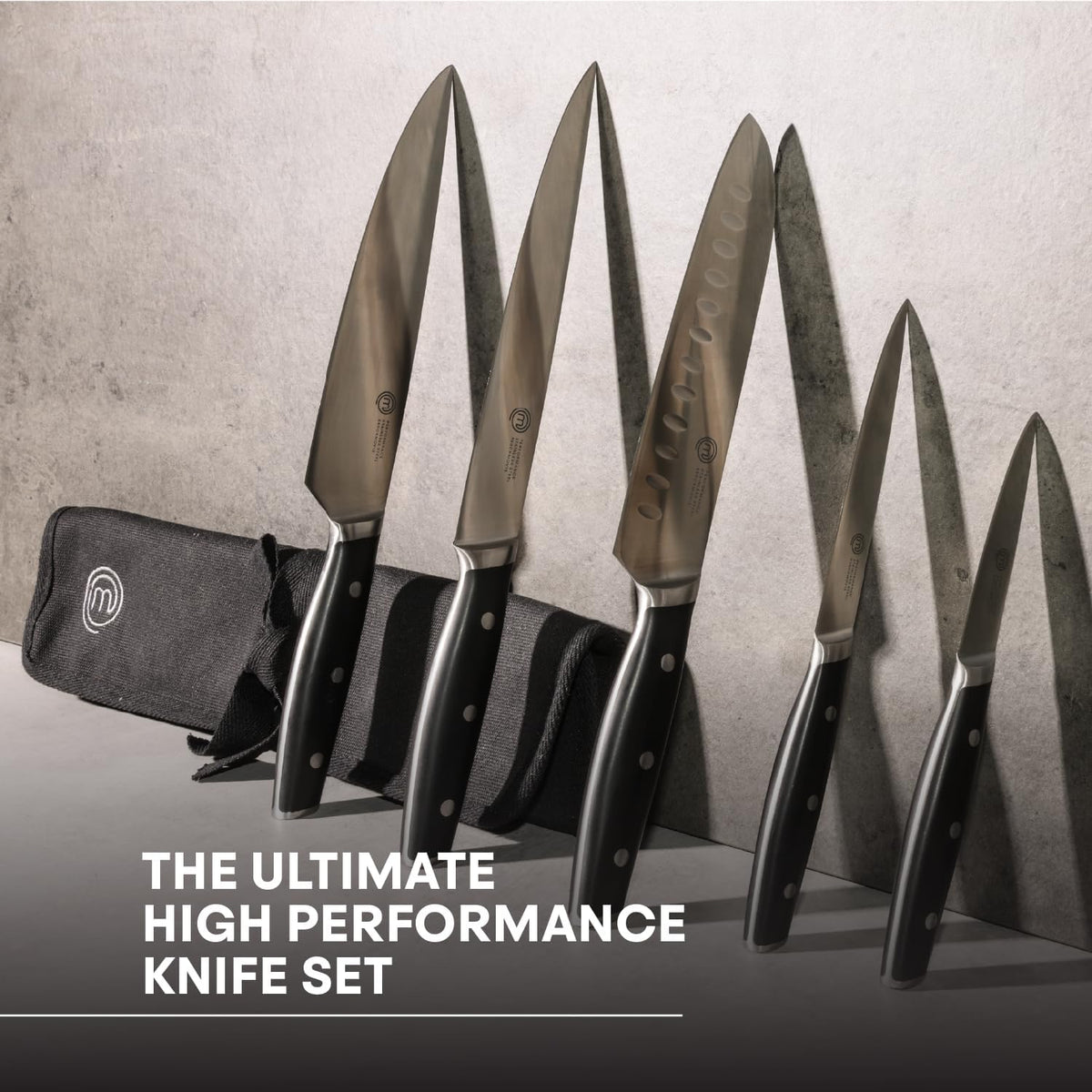 MasterChef Chef Knife Set with Bag, Knife Roll Set with 5 Professional Quality Kitchen Knives for Precision Home