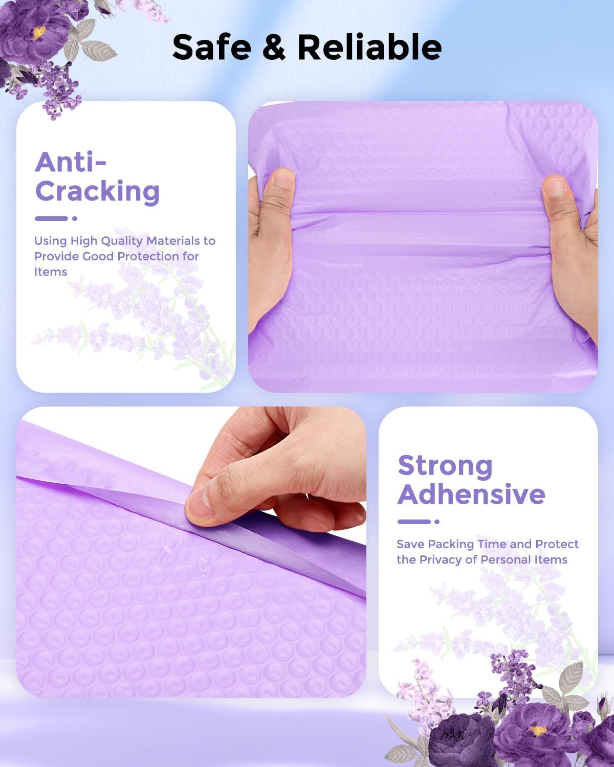 Bubble Mailer 8.5x12" 40 Pack Lavender Waterproof Padded Envelopes