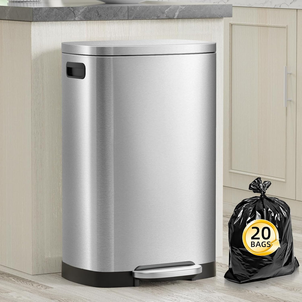 13 Gallon Trash Can with Lid, 50L Fingerprint Proof Stainless Steel Kitchen Trash Can with Removable Inner Bucket and
