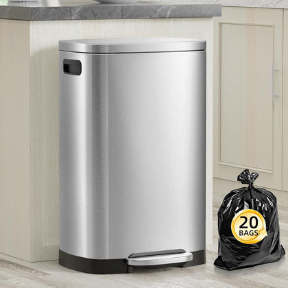 13 Gallon Trash Can with Lid, 50L Fingerprint Proof Stainless Steel Kitchen Trash Can with Removable Inner Bucket and