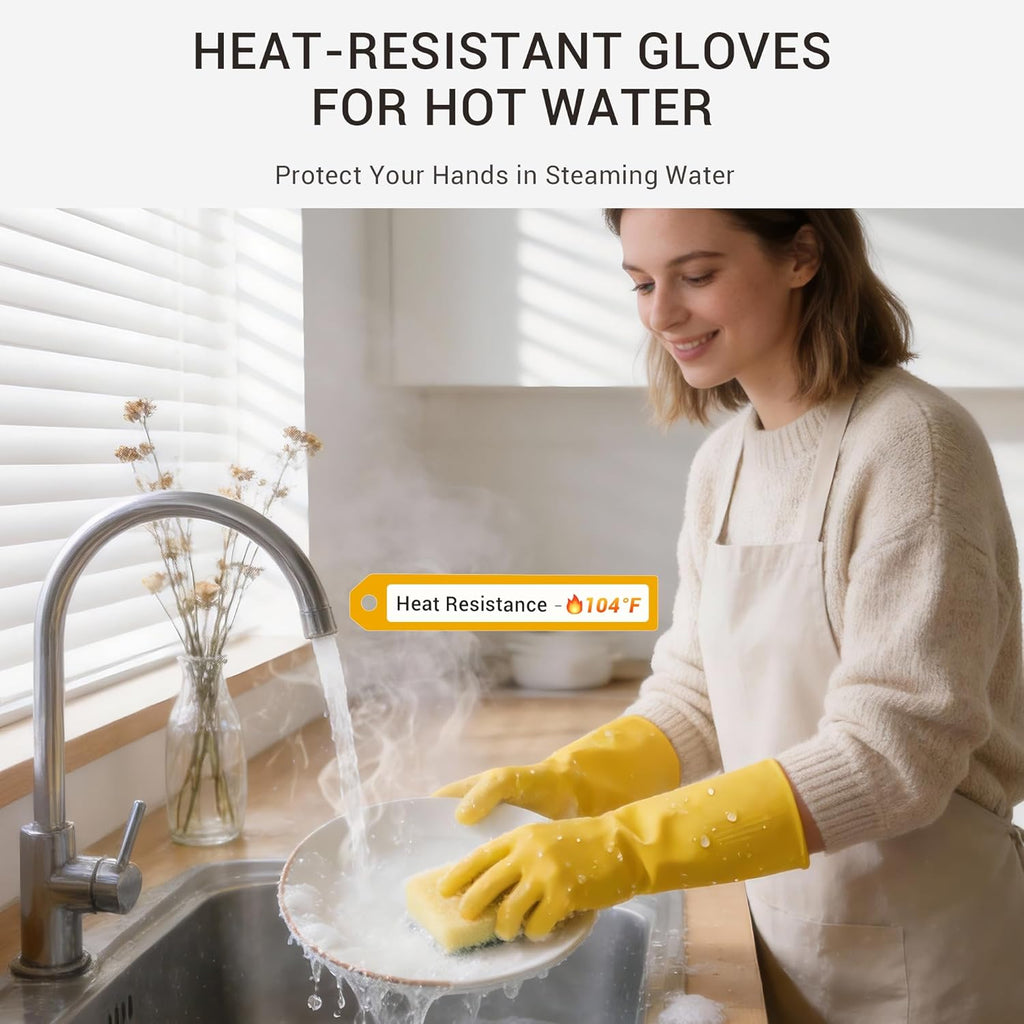 Heavy Duty Rubber Cleaning Gloves, Reusable Dishwashing Gloves for Kitchen, Gardening, Pet Care - 20 Mil Extra Thick