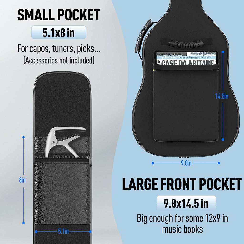 Acoustic Guitar Gig Bag - 0.35 Inch Foam Padding Fit 39-41 Inch, Waterproof, Black with Hanger Loop