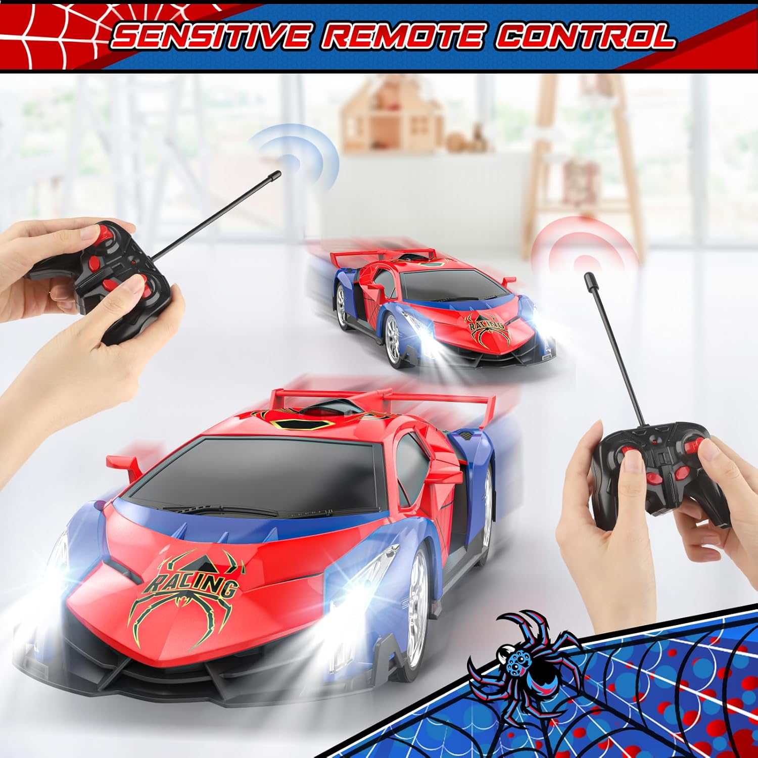 Remote Control Car for Kids, RC Cars for Boys Kids 1:18 Electric Vehicle Toy Car Hobby Racing Car Toys with Lights &