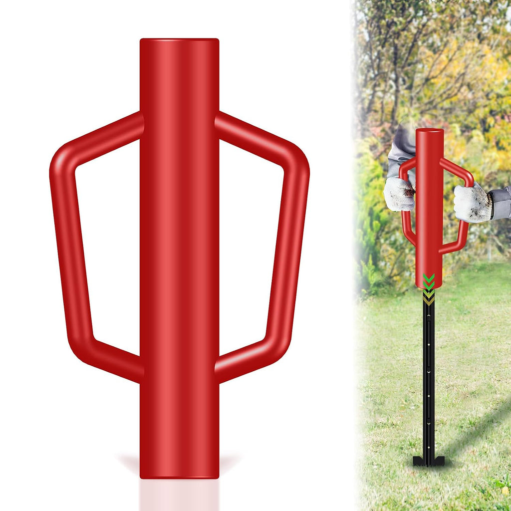Fence Post Driver with Handle 12LB, T Post Pounder for Wire Fencing, Red