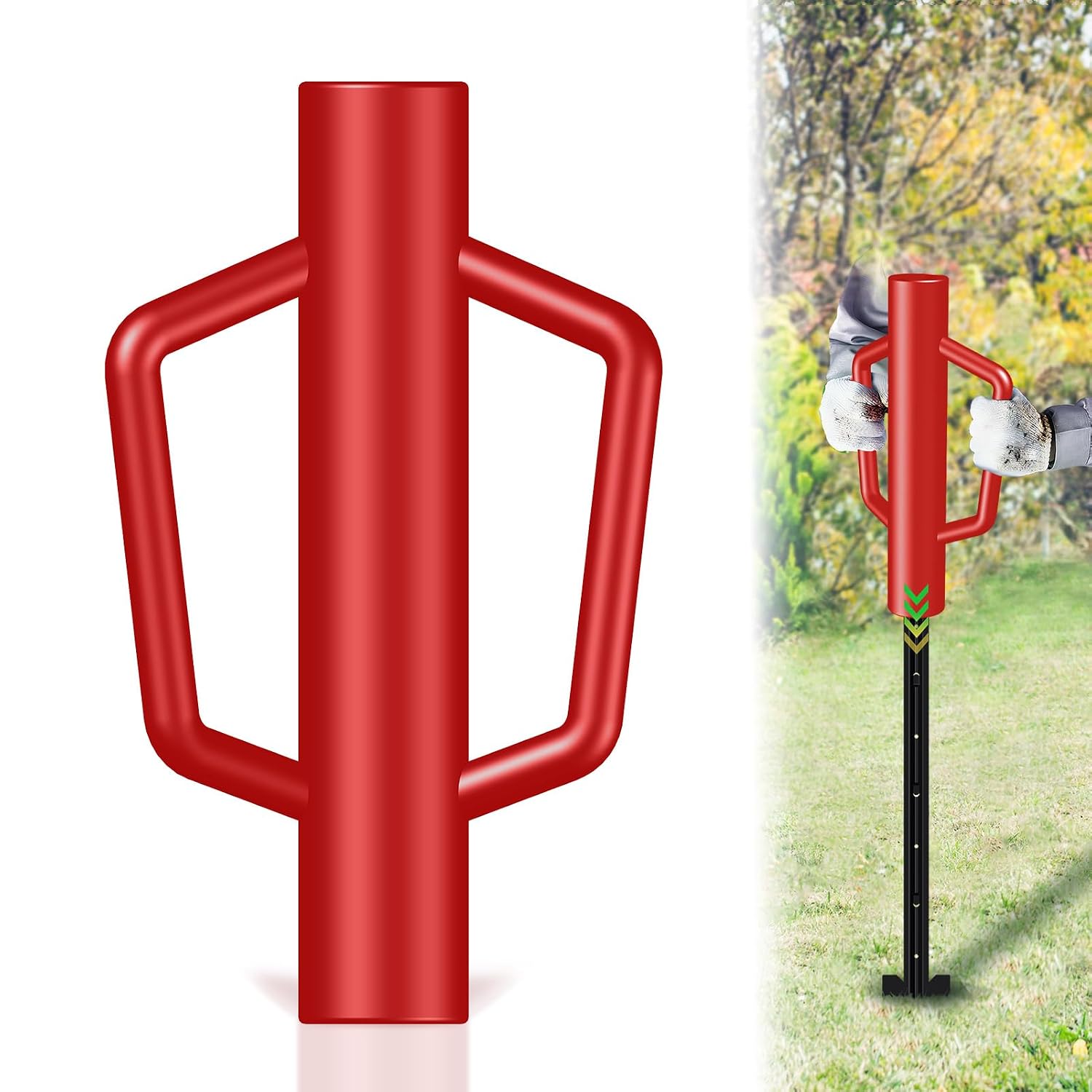 Fence Post Driver with Handle 12LB, T Post Pounder for Wire Fencing, Red