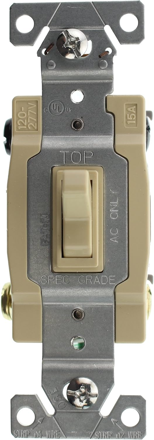 Hubbell RS415IZ Spec Grade Toggle Switch, 4-Way, Grounding, 15-Amp, 120/277-Volt, Ivory, (96-Pack)