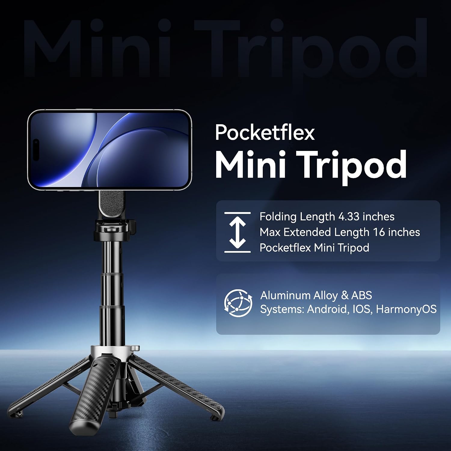 4-in-1 Multifunctional Magnetic Phone Tripod, Portable Selfie Stick for iPhone & Android with Detachable Remote and