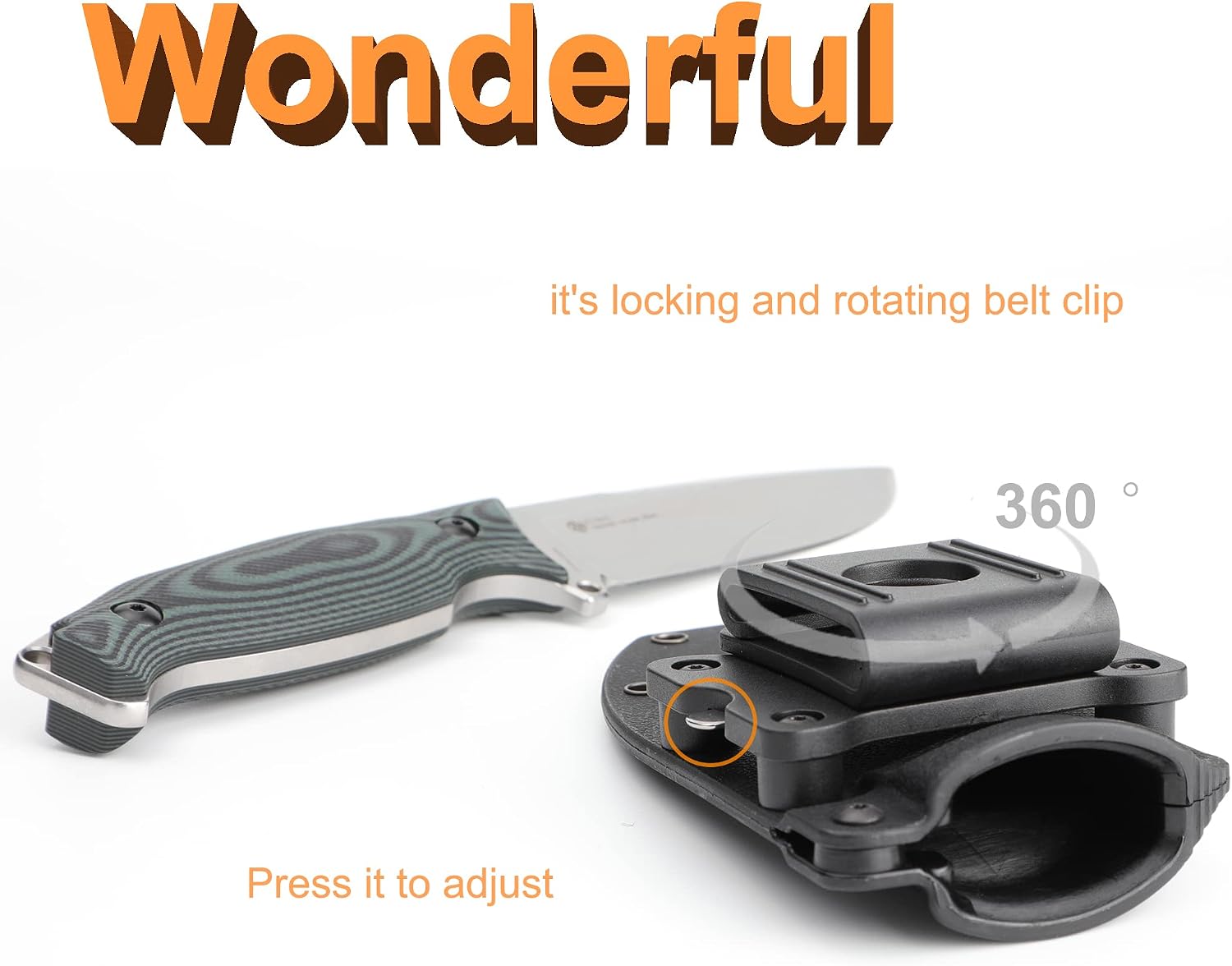 14C28N Camping Fixed Blade Knife with Sheath,Full Tang,G10, Bushcraft | Adjustable kydex sheath, Large Blade