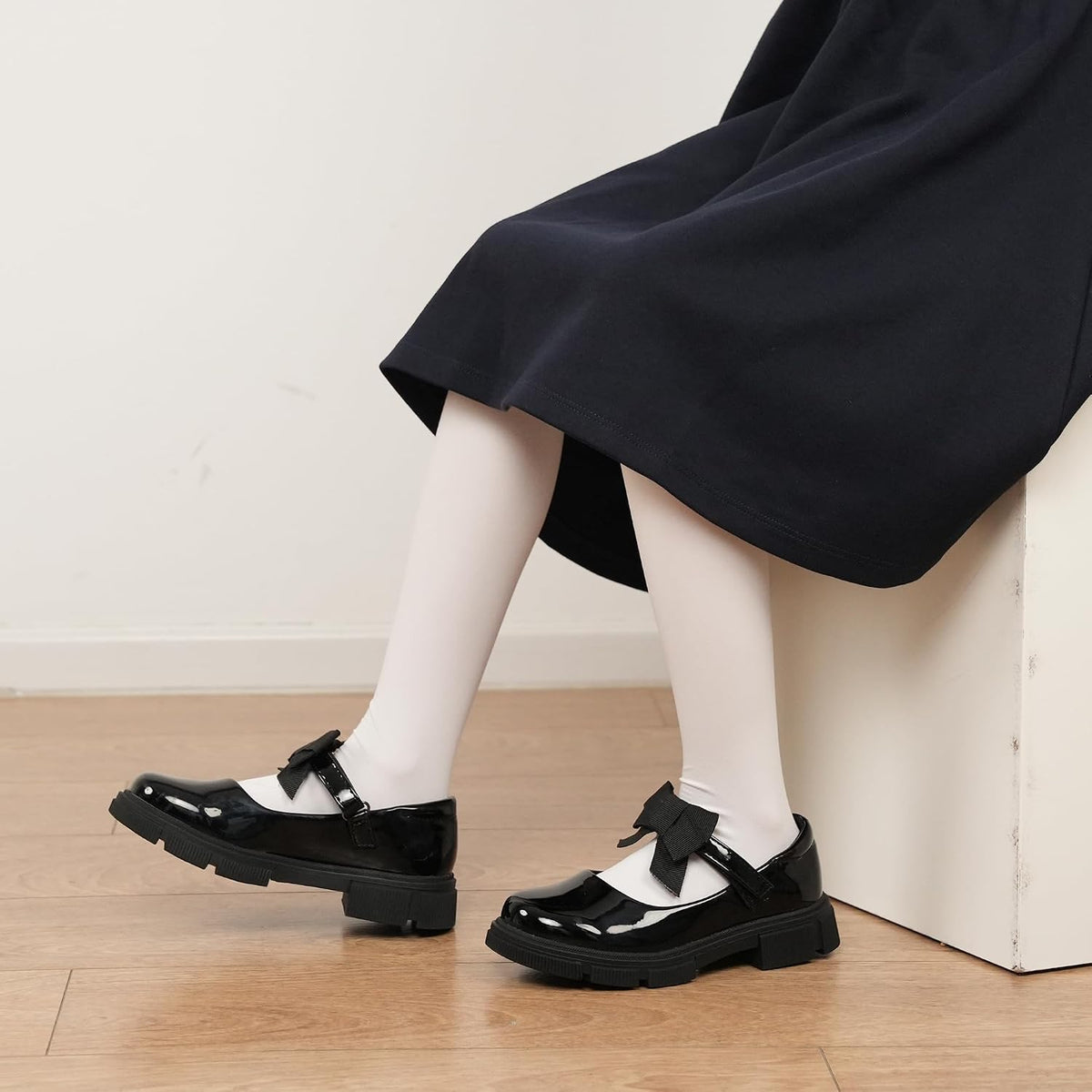 Girls Mary Jane School Shoes Black Uniform Dress Flats Wedding Party Shoes