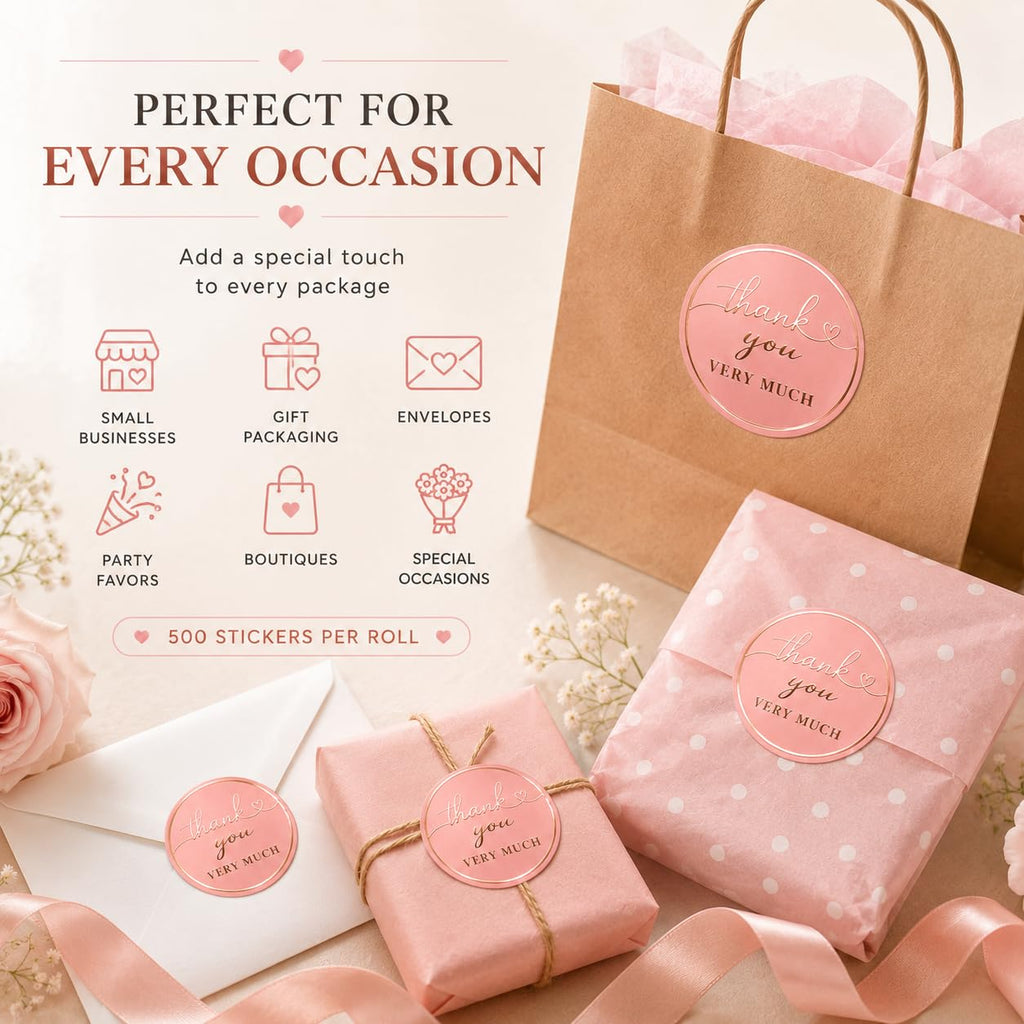 Thank You Stickers, 500 Blush Pink Round, 1.5 Inch